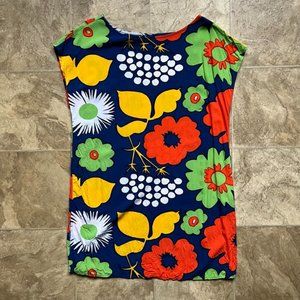 Marimekko by Target Kukkatori Floral Blue Multi-color Tunic Dress Size L